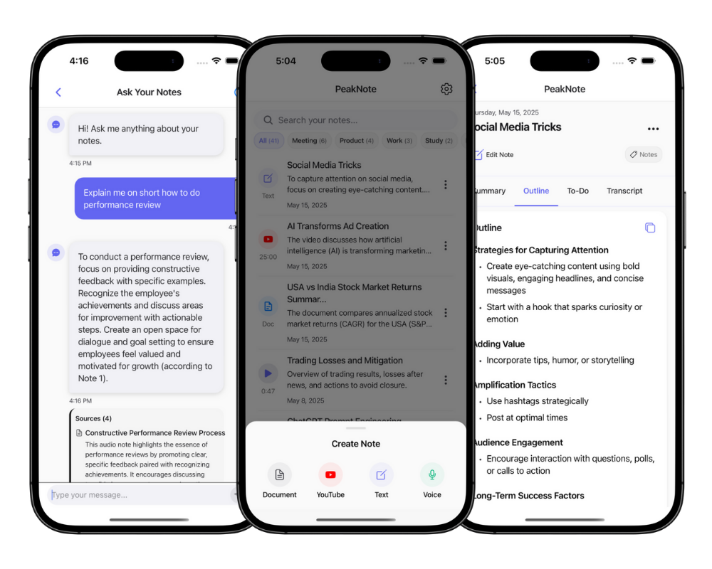 PeakNote App Screenshots