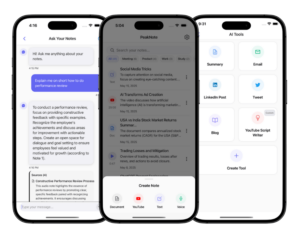 PeakNote App Screenshots
